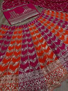Indian Women's Wedding Party Festival Wear Chinon Fabric Lehenga Choli <b>Sequins</b> Codding Embroidery Heavy Work Dupatta Traditional - Product Image 6