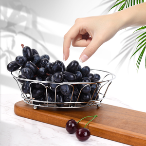 Panier à fruits en métal de bureau à prix de gros, panier de rangement portable pour pain et fruits, panier à fruits ovale noir et argenté - Product Image 1