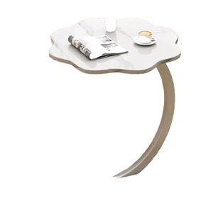 Table basse moderne de luxe européenne en bois en forme de pétale avec rangement double couche et structure en fer pour salon et chambre à coucher, vente en gros - Product Image 5