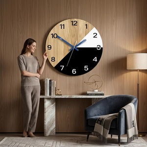 Horloge murale ronde en bois Art Déco avec motif abstrait et géométrique, silencieuse, mécanique, à piles, pour salon - Product Image 2