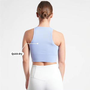 สปอร์ตบราผู้หญิงสีฟ้าอ่อนแบบมีโครงเสริมทรง รุ่น Racerback รองรับระดับปานกลาง แห้งเร็ว ออกแบบไร้ตะเข็บ เหมาะสำหรับโยคะ - Product Image 5