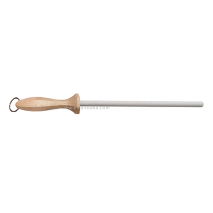 Acier à aiguiser en céramique blanche pour chef professionnel, manche en bois, diamètre 12 mm, grain fin, acier inoxydable, anneau de suspension - Product Image 2