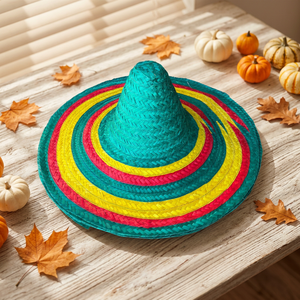 Sombrero Mexicano Arcoíris de Paja de Bambú con Ala Ancha para Fiesta y Disfraz - Product Image 4