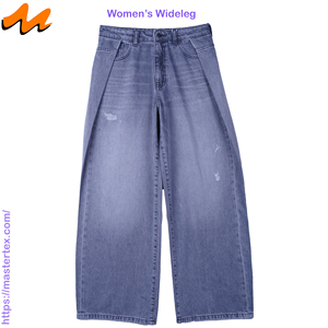 Pantalones Anchos para Mujer con Cintura Diagonal, Pliegues y Rasgaduras, Lavado Elegante, Tela 100% Algodón de 9.79 OZ - Product Image 1
