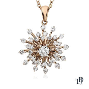 Colgante de oro de 14K con diamante cultivado en laboratorio, diseño de rayos solares, con piedra central de corte brillante y rayos para una elegancia celestial. Venta al por mayor y al por menor OEM. - Product Image 2