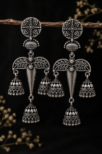 Bulk Order Oxidized <b>Silver</b> Plated <b>Drop</b> <b>Earrings</b> with Ethnic Design from Rajasthan Women's Anniversary Gift Wholesale Supplier - Product Image 6