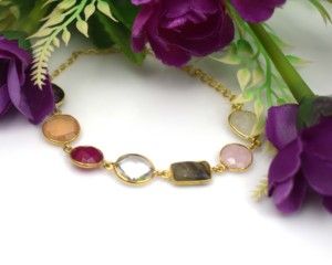 Bracelet chaîne tendance Aurora multi-pierres plaqué or 18 carats pour femme, classique, à porter au quotidien, serti clos, anniversaire - Product Image 4