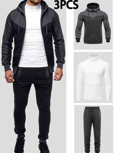 3Pcs Men's Hooded Sweatshirt Set Casual Solid Color Long Sleeve T-Shirt Jogger Pants Tracksuit Autumn Wear made in Bangladesh - Product Image 1