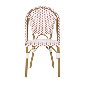 Set di 2 Sedie da Bistrot Francesi per Esterni in Rattan PE e Alluminio, Rosso Ruggine e Bianco con Finitura Effetto Bambù - Product Image 6