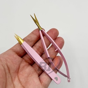 Pince à épiler à pointe fine pour sourcils en acier inoxydable, pince cosmétique pour l'épilation avec ciseaux extra-affûtés, couleur rose avec logo personnalisé - Product Image 5