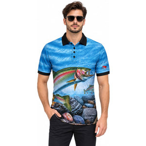 Camisa Polo de Pesca para Hombre con Estampado de Trucha Arcoíris, Secado Rápido, UPF 50, Ropa para Exteriores, Color Azul, Manga Corta - Product Image 4