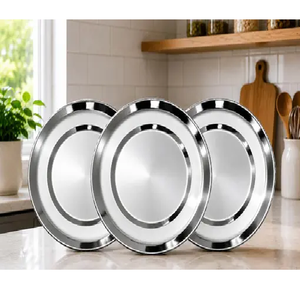 Platos Redondos de Acero Inoxidable para Servir, 6 Piezas, Vajilla de Metal Pulido a un Precio Accesible - Product Image 3