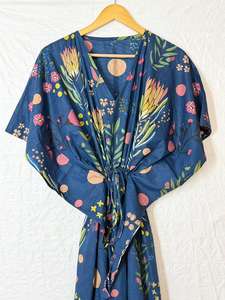 Vestido Kaftán de Algodón con Estampado Floral para Mujer, Holgado, para Playa, Verano, Estilo Boho - Product Image 4