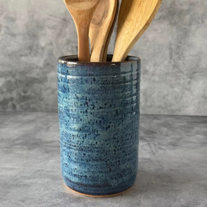 Support à ustensiles en porcelaine à glaçure réactive, finition mouchetée, paroi épaisse, résistant à la chaleur, base stable, organisateur de rangement pour comptoir de cuisine - Product Image 6