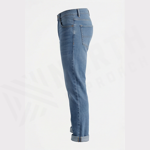 Straight-Leg Stonewashed <b>Denim</b> Jeans Men High Waist Slim Fit Cotton Casual Spring Style Pants - Product Image 3