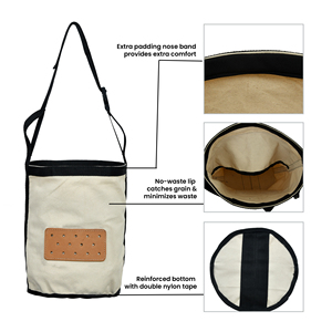 Sac d'alimentation pour chevaux en toile blanche avec sangle réglable et patch en cuir rectangulaire – Sac d'alimentation durable – Vente en gros – Fournisseur OEM - Product Image 2