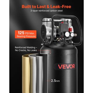 Compresor de Aire Portátil de 10 Galones con 2HP, 4.8 SCFM, 90PSI, Sin Aceite, Automático, con Inflador de Neumáticos con Presión Máxima de 125PSI y Ruedas - Product Image 5