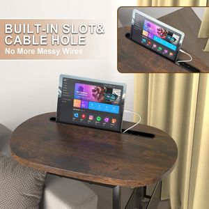 Tavolino da Divano alla Moda, Grande e Regolabile, Ovale Marrone, Piano da 16,93 Pollici, Struttura in Metallo Robusta, con Vano Portaoggetti, Arredamento per Soggiorno - Product Image 4