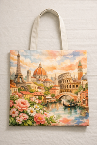 Wholesale Custom Printed Organic Cotton Canvas Shopping Tote <b>Bag</b> With Logo European Places Print Medium Size Handheld Tote - Product Image 5