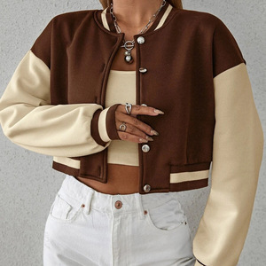 Custom Logo Women's <b>Quilted</b> Cotton Lining Cropped Varsity Bomber Jacket Button up Wool Blend Streetwear - Product Image 5