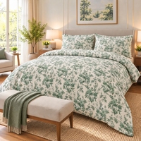 Parure de lit Maison Blue and Green avec 2 taies d'oreiller, imprimé floral classique, 100% coton, 150 fils/cm², qualité A, toutes saisons