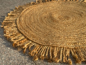 พรมปูพื้นทรงกลมทำมือจากปอกระเจาถักพร้อมชายครุย |   พรมโบโฮใยธรรมชาติ |   ผู้จัดจำหน่ายสินค้าขายส่งขนาดตามสั่ง - Product Image 4
