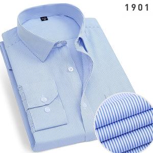Camisa de Vestir de Manga Larga para Hombre, 60% Poliéster, 40% Algodón, Color Sólido, Estilo Formal de Oficina, Camisa a Rayas con Botones - Product Image 5
