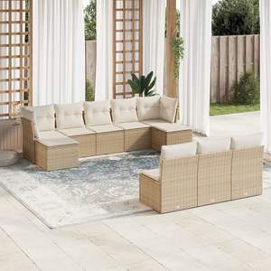 Juego de Sofás de Jardín de Mimbre Beige, Cojines 100% Poliéster, Muebles de Exterior Duraderos, Estilo Contemporáneo - Product Image 1