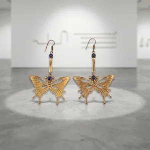 Pendientes Colgantes de Latón para Mujer, Chapados en Oro y Plata, Diseño de Alas, Tamaño 47x32MM, Venta al Por Mayor - Product Image 3