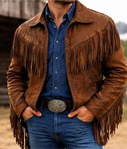 <b>Men's</b> Western <b>Jacket</b> With Fringe Zipper Closure Turn-down Collar Casual Plus Size Autumn Bomber <b>Jacket</b> - Product Image 3