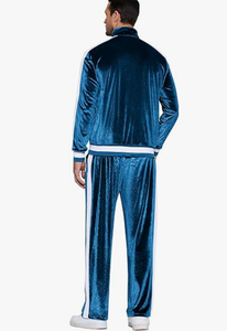 Ensemble de survêtement en velours bleu pour homme, manches longues, fermeture éclair, deux pièces, couleur unie, poches latérales, coupe classique, vêtements d'automne, vêtements de qualité supérieure pour homme - Product Image 5