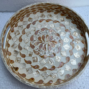 Bandeja de ratán pulida con incrustaciones de nácar vietnamita para servicio de cócteles elegantes y protección de superficies de muebles - Product Image 5