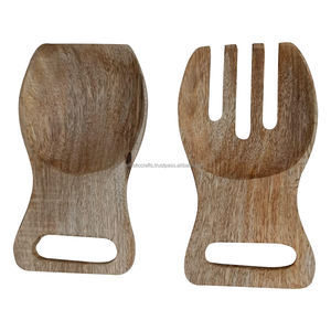 High Quality Handmade Eco-friendly 2-<b>Pc</b> Salad Server <b>Set</b> Natural Wooden Tableware Artistic Kitchen Craft with Metal Material - Product Image 3