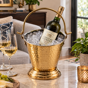 Seau à vin en laiton martelé avec poignée arquée, articles de bar haut de gamme faits à la main, fournisseur en gros Inde Moradabad - Product Image 2
