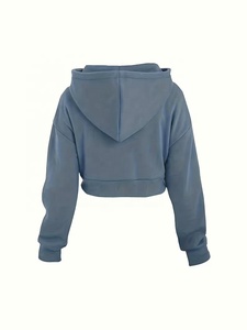Trendy Casual <b>Long</b> Sleeve Womens Cropped Hoodie Solid Color Full Sleeve Knitted 100% Cotton Autumn Sweatshirt Regular Fit Unlind - Product Image 2