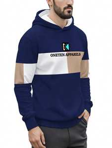 Sudadera con Capucha para Hombre Oneten, Forrada, con Bloques de Color, Manga Larga, 100% Algodón, Azul Marino, Beige, Blanco - Product Image 2