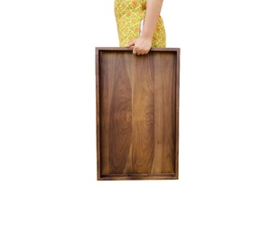 Grand plateau de service ottoman en bois avec poignées - Plateau portable pour petit-déjeuner et repas, idéal pour la cuisine et le bureau - Product Image 3