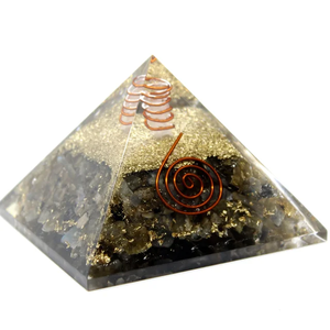 Handmade Eco-Friendly Labradorite <b>Orgonite</b> Pyramid Copper Coil Gold Foil Love Feng Shui EMF Protection Energy Healing - Product Image 1