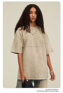 Camiseta desgastada vintage lavada con ácido de algodón pesado 100%, camiseta de calle con logotipo personalizado, camiseta de hip hop de gran tamaño para hombres - Product Image 6