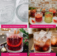 Verres à boire rétro de luxe transparents 10OZ à motif floral, verrerie vintage perlée texturée, pour eau et cocktails, pour fêtes et occasions spéciales