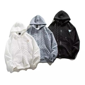 <b>White</b> Embossed Zip Up Hoodie <b>Men</b> Knitted Hooded <b>Sweatshirt</b> Regular Fit Casual Streetwear Custom Order - Product Image 2