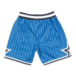 Maßgefertigte Blau-Weiß Gestreifte Shorts mit Sublimationsdruck Sternmuster an der Seitenwand Kordelzug Reißverschlusstaschen Atmungsaktives Material - Product Image 4