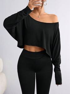 Women’s Off Shoulder Crop <b>Top</b> Bat Sleeve Drop Shoulder Solid Casual Summer Streetwear Sexy Crop Tee - Product Image 6