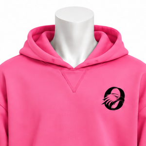 <b>Mens</b> <b>Pink</b> Embroidered Border <b>Hoodie</b> Oversized Pullover Fleece Sweatshirt Kangaroo Pocket Decorative Cuff Casual Streetwear Top - Product Image 3