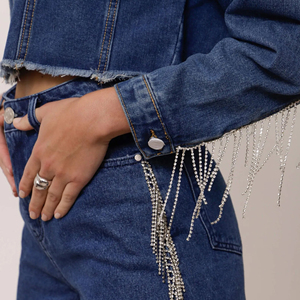Ensemble deux pièces pour femmes, nouvelle collection printemps, couleur unie, style streetwear, couleur personnalisable, respirant, en spandex/polyester, veste à manches longues, jean denim - Product Image 3