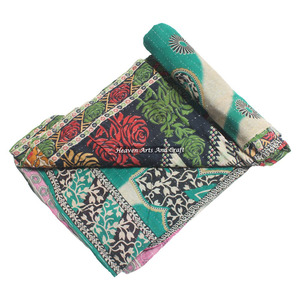 <b>Quilts</b> Blanket <b>Throw</b> Bengali Gudari Reversible Cotton Quilted Indian Handmade Old Vintage Kantha <b>Quilt</b> Bedspread Vintage Decor - Product Image 1