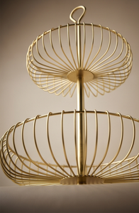 Custom 2-Tier Gold Metal Wire Fruit Storage <b>Basket</b> Loop Handle Countertop <b>Vegetable</b> Holder <b>Stand</b> - Product Image 3