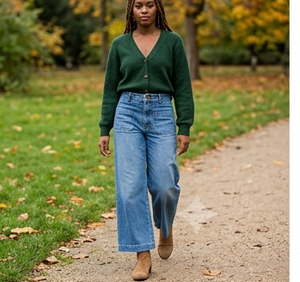 Jean en denim taille haute à jambe large pour femme, coupe ample, longueur intégrale, en coton délavé, style décontracté printemps - Product Image 6