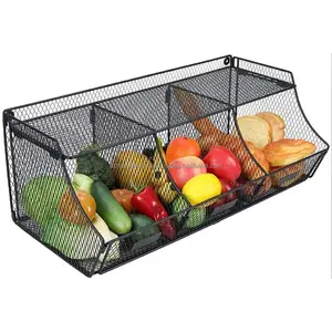 Hanging Wall Mounted Fruits Vegetable Basket Kitchen Storage Rack Large Bath Towel Bin Wholesale Supply Metal Iron Mesh Basket