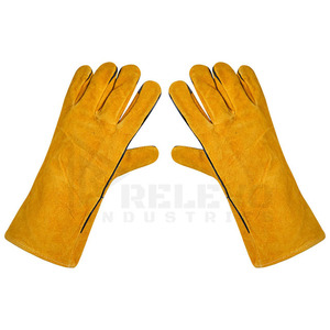 Gants de travail industriels d'hiver en cuir jaune, demi-doigts, résistants à la chaleur, pour soudure, avec fermeture auto-agrippante et poignet allongé - Product Image 4